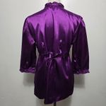 Piper & Blue Y2K Purple Satin Ruffle Tie Neck 3/4 Sleeve Babydoll Top XL Photo 4