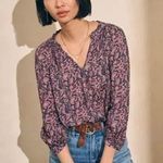 Faherty  Portia Blouse In Fiona Block Print Purple Blouse Size Small Photo 0