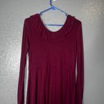 Wine Red Long Sleeve Fit & Flare Dress Women’s XXL Ruffle Neck Ribbed Knit Photo 7