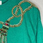 VTG Victoria Harbour Green Beaded Tassel Holiday Sweater Womens M Christmas Glam Size M Photo 2