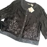 White Stag White‎ Stag Black Velvet Embroidered Button Down Top Size M 8/10 Whimsigoth NEW Photo 7