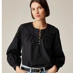 J.Crew NWT Shirred Popover Top Cotton Poplin Black Photo 0