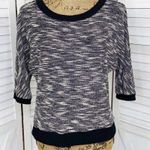 Loft Heathered Loop Knit Half Sleeve Sweater Black Cream XS Photo 0