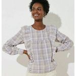 Loft 3 for $30  Women's Lavender Purple Plaid Ruffle Peasant Blouse Photo 0