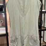 Sisley y2k mini dress vneck olive linen drop hem a Photo 0
