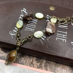 Vintage Handcrafted Beaded Faux Tiger Eye Shell Antique Brass Necklace 21” Photo 1