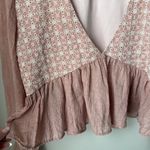 Saints & Hearts Blush Pink Boho Long Bell Sleeve Crop Peplum Deep V Neck Blouse Size L Photo 2