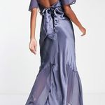 Topshop  Satin Mixed Fabric Hi Low Maxi Dress Navy Size 6 Photo 1