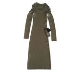 Bebe  Midi Bodycon Ribbed Green Dress Lace Up Sleeve Size XS NWT Holiday Cocktail Photo 3