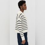 La Ligne Striped Fold Over Collar Sweater Sz XL Ivory Navy Ribbed White Photo 1