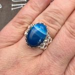 Handmade Blue Striped Glass Statement Ring Adjustable Stainless Steel Filigree Photo 10