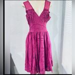Tracy Reese  - 100% Silk trim Magenta Silk Pleated Mesh Shoulder Dress Sz 6 Photo 13