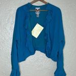 Marc Bouwer Women's Blue Silk Ruffle Open Front Lightweight Blazer NWT Large Photo 0