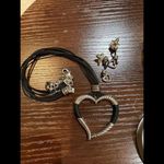 Brighton  Black Cord Strand‎ Silver Heritage Heart Necklace Bracelet Earrings Set Photo 5
