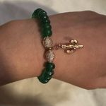 Erimish  Rose Gold Tone Enameled Cactus Green Jadeite Real Stone Stretch Bracelet Photo 1