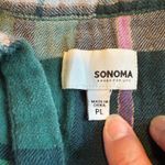 Sonoma  Womens Flannel Plaid Shirt Top Collared‎ Green Purple Long Sleeve PL Photo 2