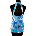 Boston Proper  Ocean Abstract Print Banded Bottom Halter Back Mock Neck Top New L Photo 5