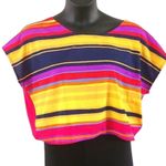 GB Women's Vibrant Stripe Print Short Sleeve Blouse – Size Large Photo 2