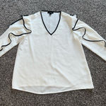 Alfani ‎ Women's white trimmed in black long sleeve blouse size Petite Medium Photo 0