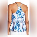 Ro & De  Tie Dye Purple, Blue Racerback Style Peplum Tank, Side Zip; size S Photo 7
