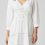 Free People  Hudson White Lace Crochet V-Neck Tiered Mini Dress Size Small Photo 0