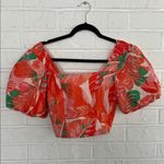Giani Bernini Red and Green Floral Puff Sleeve Blouse Size Small Photo 0