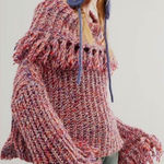 Free People FP One Kinsley Fringe Cowlneck Sweater Pink Combo Sz Small New! Photo 0