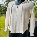 BKE  women's waffle knit quarter zip hoodie in cream  Small Photo 4