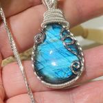 Sterling Silver Wire Wrapped Labradorite on Diamond Cut Box Chain Photo 2