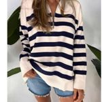 Free People  Coastal Stripe Pullover in Champagne Navy Combo Size Small Photo 3