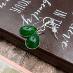 Vintage West Germany Emerald Green Pear Cabochon Stainless Steel Dangle Earrings Photo 3