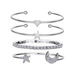 Boutique NWT Silver Bangle Bracelet‎ Set Crystal Star Moon Heart Charm Stackable Jewelry Photo 1