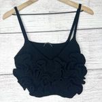 ZARA  Black Crochet Ruffled Rosette Sleeveless Sweater Knit Crop Top Size Large Photo 1