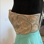 Elegant Strapless Gold and Aqua Dress Blue Size 6 Photo 11