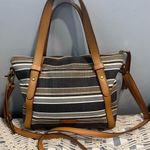 Fossil Avondale Satchel Tan Neutral Stripe Canvas w/ Leather Trim Photo 0