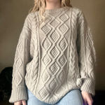 LIONESS  Gigi Knit Oversized Grey Cable Knit Sweater Beige Size M Photo 0
