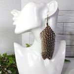 Spotted Guinea Fowl Feather Earrings Handmade New White Photo 2
