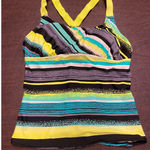 ZeroXposur  Yellow Blue Black Striped Racer‎ Back Tankini Top Size 12 Photo 0