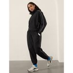 Athleta S Forever Fleece 1/2 Zip High Hip Piping Sweatshirt Black White Small Photo 3