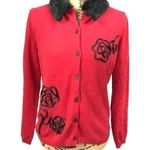 Hanna Andersson Red Cardigan Button Front Black Removable Collar Womens Small Photo 8