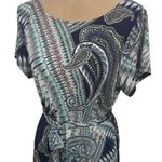 Renee C. Women’s Dress 1X Paisley Print Short Sleeve Belted Made In USA Boutique Blue Photo 2