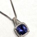Kay Jewelers Blue Sapphire Diamond Pendant Sterling Silver Box Chain Necklace 18” long Photo 0