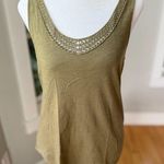 Loft Olive Green Crochet Detail Scoop Neck Curved Hem Tank Top Cotton Size XS Photo 0