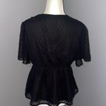 LAYNER Deep V Neck Ruffle Polka Dot Top Pom Pom Peplum Shirt Blouse size large Photo 3