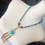 Handcrafted southwest style natural stone leather fringe medallion necklace Photo 0