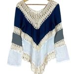 Anna Kaci Blue White Crochet Tunic Boho Swimsuit Coverup Coastal Cowgirl Hippie Photo 1