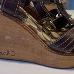 Coach Brown Leather Wood Wedge Sandals Size 8.5 Photo 0
