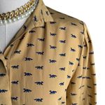 Vintage Windsmoor dragon fox print secretary blouse gold navy blue size XS/S Photo 1