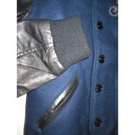 True Religion New NWT Womens Varsity Leather Jacket M Dark Navy Blue Black Wool Photo 9