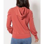 Evereve Tyra Puff Sleeve Hoodie Rust Coral L Cotton Blend Cozy Casual Photo 1